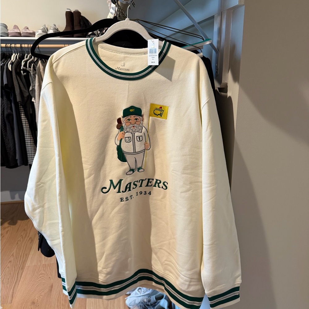 Masters Cream Crewneck Sweater with Green and Yellow Accents